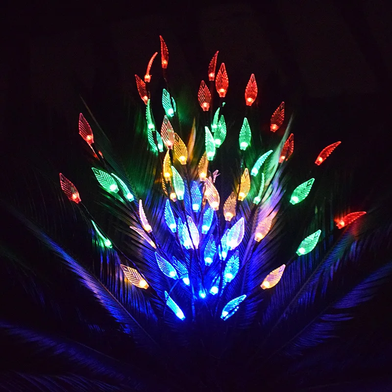 One for Three Solar Leaf Tree Branch Light Outdoor LED Garden Decoration Lawn Ground Plug Light