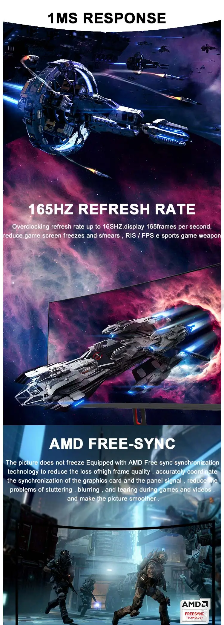 Chigo 165hz Curved Desktop Led Monitor 32 Inch Lcd 1k 2k Computer 1080p ...