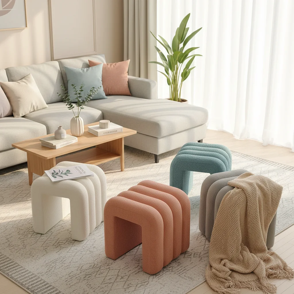 Modern Eco-Friendly Handmade Fabric Ottoman for Living Room Bedroom Apartment Furniture Sofa Corner Stool Footrest Dressing