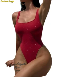Factory Wholesale Custom Logo Swimwear Women's Shiny Lurex One Piece Swimsuit Square Neck Tummy Control Backless Bathing Suits