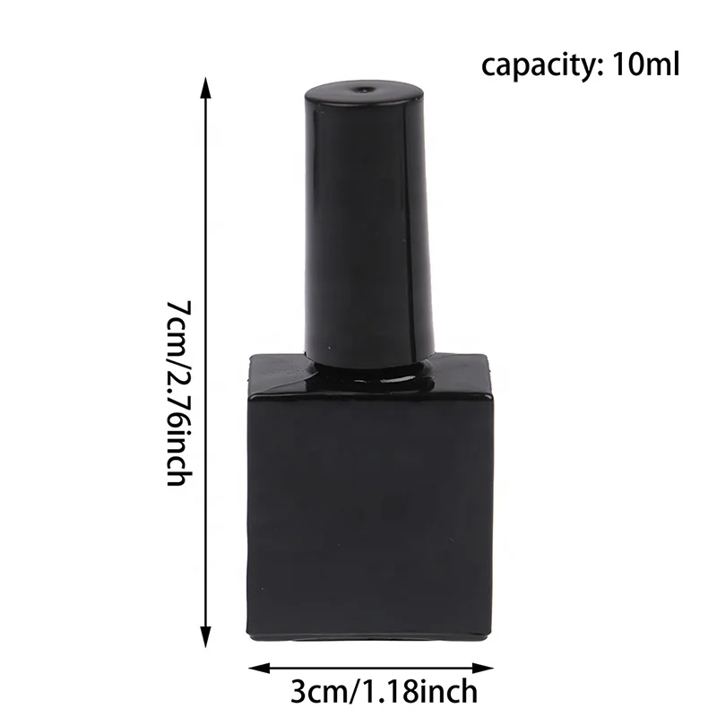 Manufacturers 10ml Flat Square Matte Glossy Black Empty Nail Polish Bottle for UV Gel Cosmetic Packaging Box
