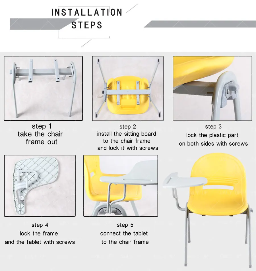 Solid School Training Chair With Tablet Stackable Metal Frame Office Chair With Ergonomic Backrest For Students And Meeting