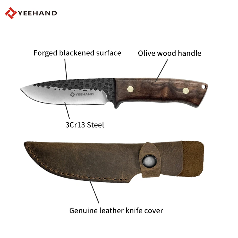 Highend Olive Wood Handle Genuine Leather Holster Survival Knives