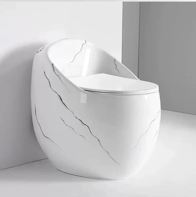 Chaozhou Factory Matte Black Grey Ceramic Marble One Piece Siphonic Washdown Toilet Bowl Egg Shape Toilet Bathroom Commode WC