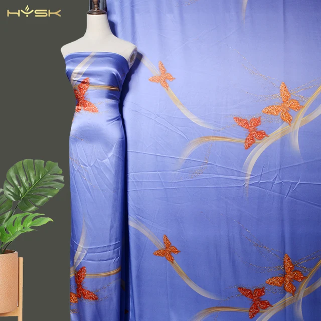 HYSK 100silk Pure Silk Nature Satin Fabric 1 Meter Supplies baby material Soft butterfly animal prints Accessories