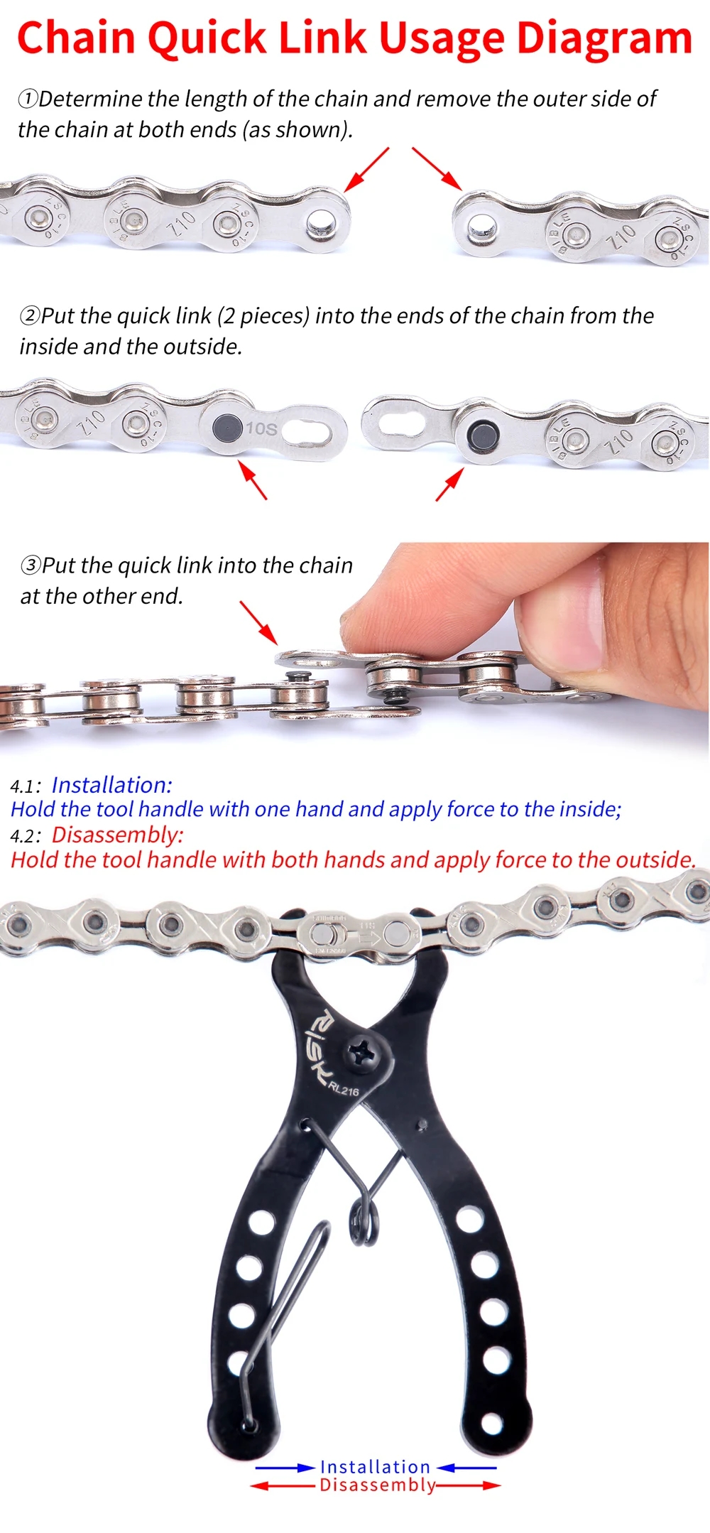 Risk Mini Bike Chain Quick Link Tool With Hook Up Multi Link Plier Mtb ...