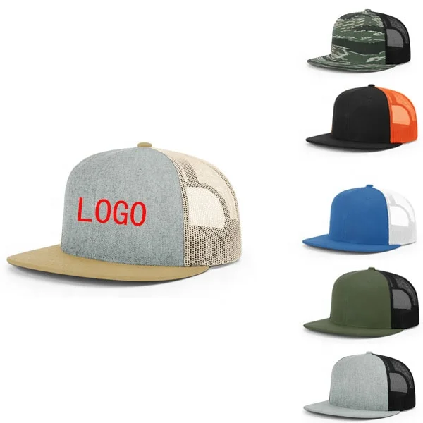 Nice Quality Blank Mesh 6 Panel Cotton Flat Brim Custom Patch Logo Trucker Cap Snapback Baseball Sports Hat Two Tone