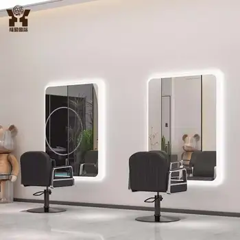 Special acrylic edge for hair salon Internet celebrity barber shop mirror with light single sided wall mounted square mirror