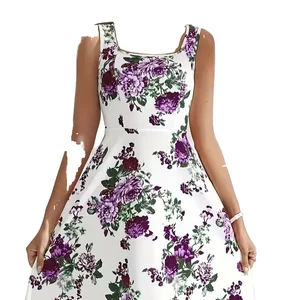Customize Brand-new Casual Regular Fit Floral Printed Chiffon Midi V-neck Dress ForFashionable and Elegant for Office Use