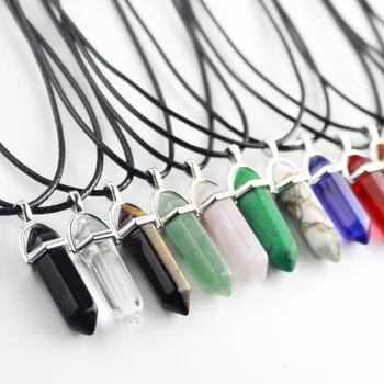Vintage Stone Pendant Necklace Natural Quartz Crystal Chakra Healing Gemstone Necklace Jewelry for Women Gift