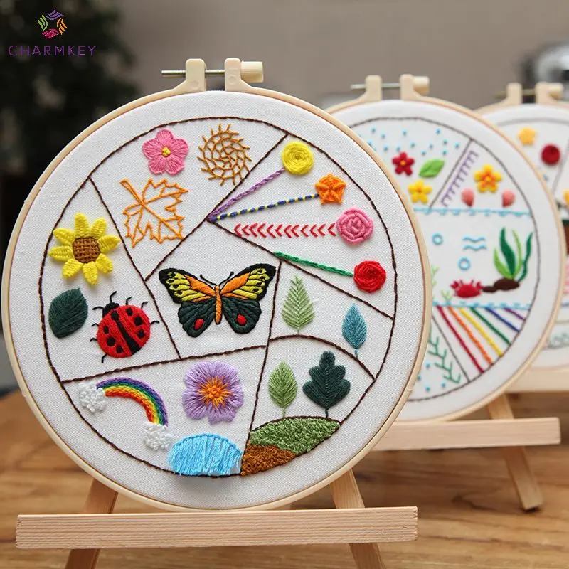 Charmkey Basic Easy Embroidery Kit Diy Needlework Cross Stich Embroidery Kit with Instructions Bag