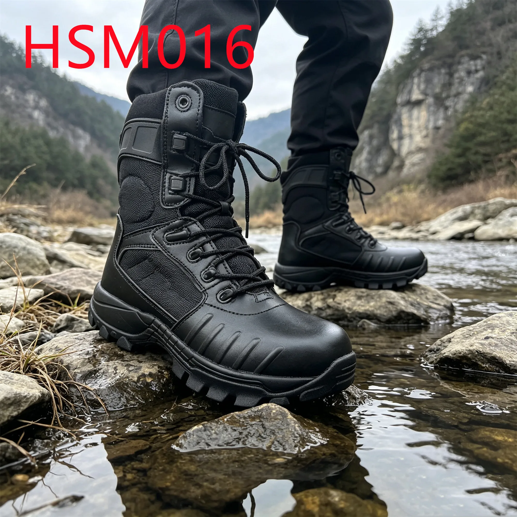 HY,Grassland Hiking Heel Support System Hua Singh Men Leather Boots Anti-puncture Sole Water Proof Combat Boots for RetailHSM016