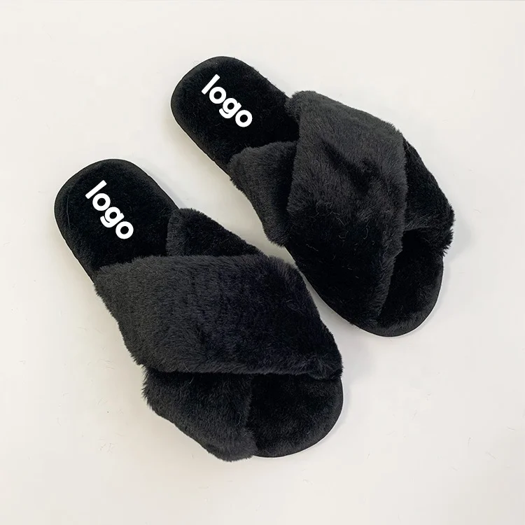 Fuzzy Slippers Womens Black House Shoes Womens Cozy Ankle High