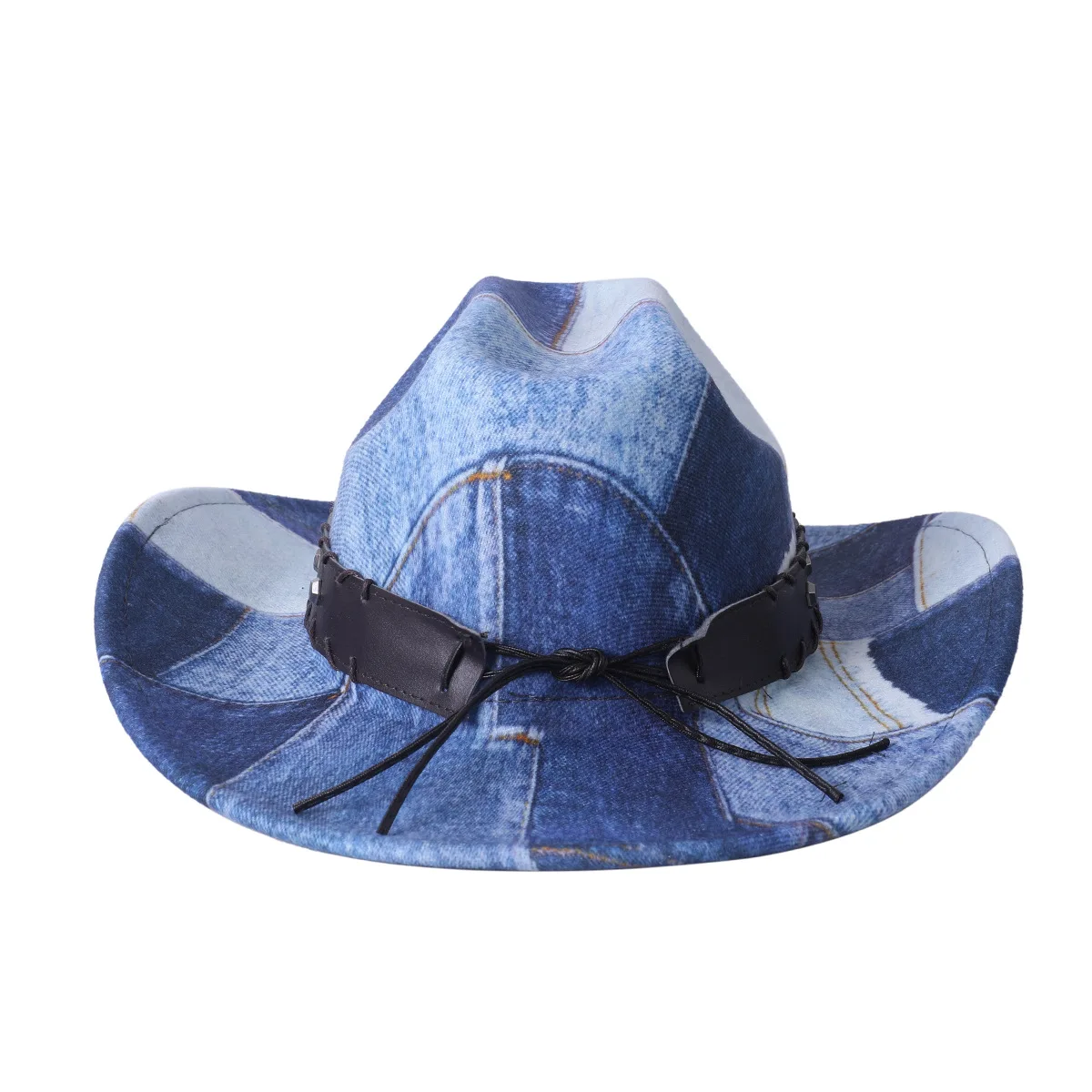 4244 Western Cowboy Hat For Women Man Denim Wide Brim Cowgirl Party Fashion Classic Women men stitched denim Cowgirl Hats  main image 2