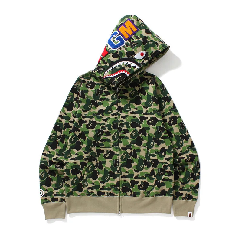 100% Cotton Original Edition Bathing Ape Shark Camo Zip Up Streetwear ...