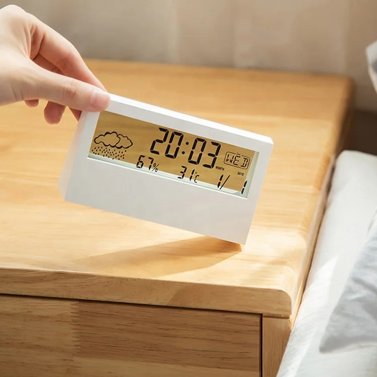 Transparent LCD Table Clock Weather Station Display Alarm Clock Promotional Household Temperature Indicator with Humidity