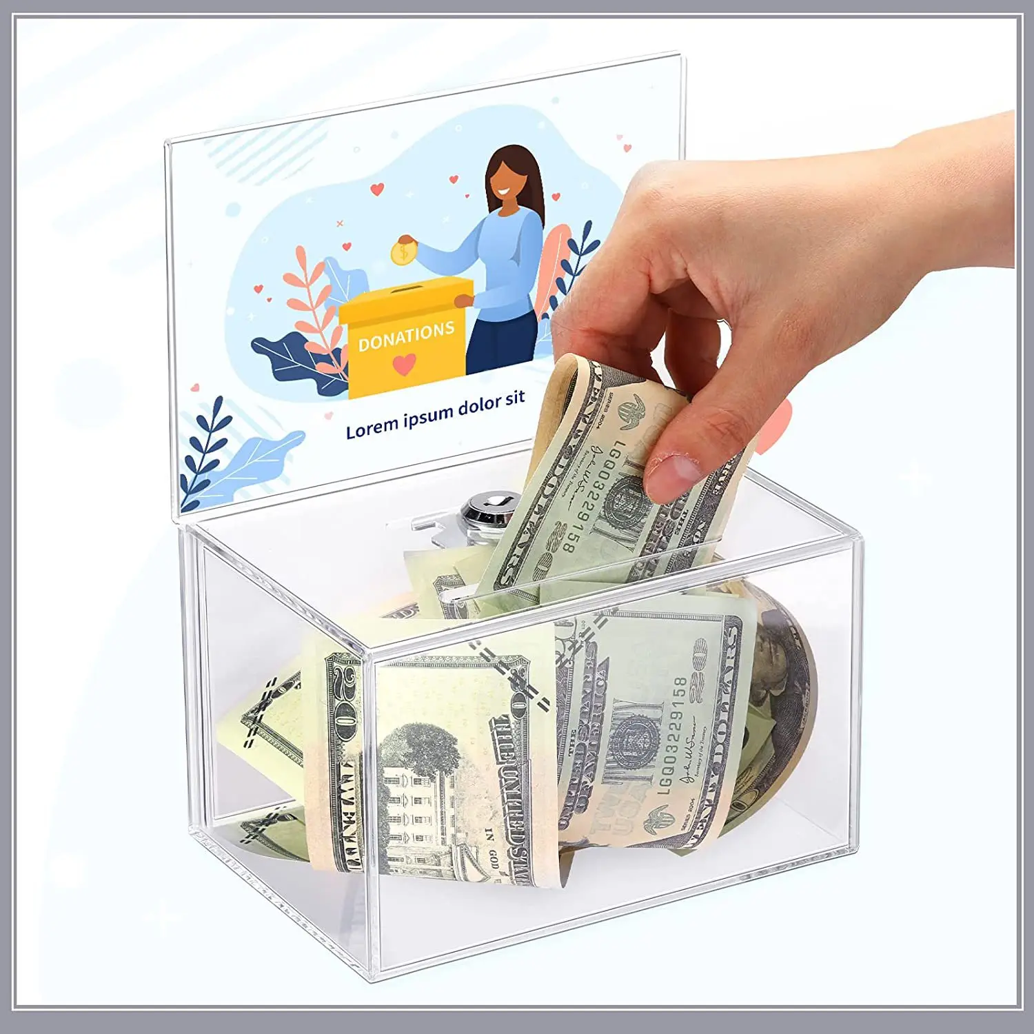 Acrylic Donation Box with Lockable clear Ticket Suggestion Box for Collecting Donations, Suggestions, Complaints