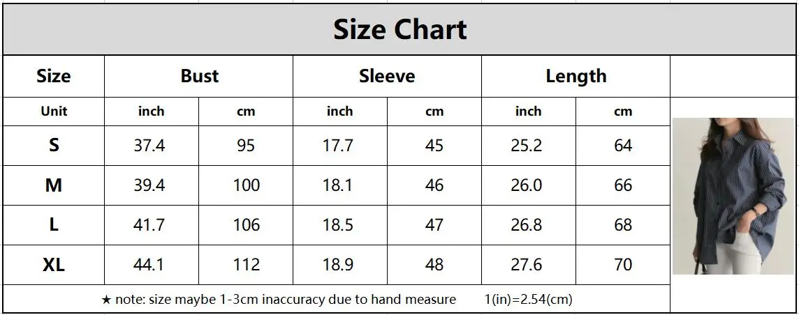Women Spring and Autumn Cotton Striped Blouse Shirts Loose Casual Long Sleeve Women Shirt Lapel V-neck Button Casual Shirt