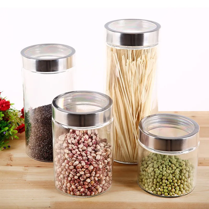 Multifunctional Square Glass Storage Jar with Cover Flexible Candy Sealed Tank for Food Storage