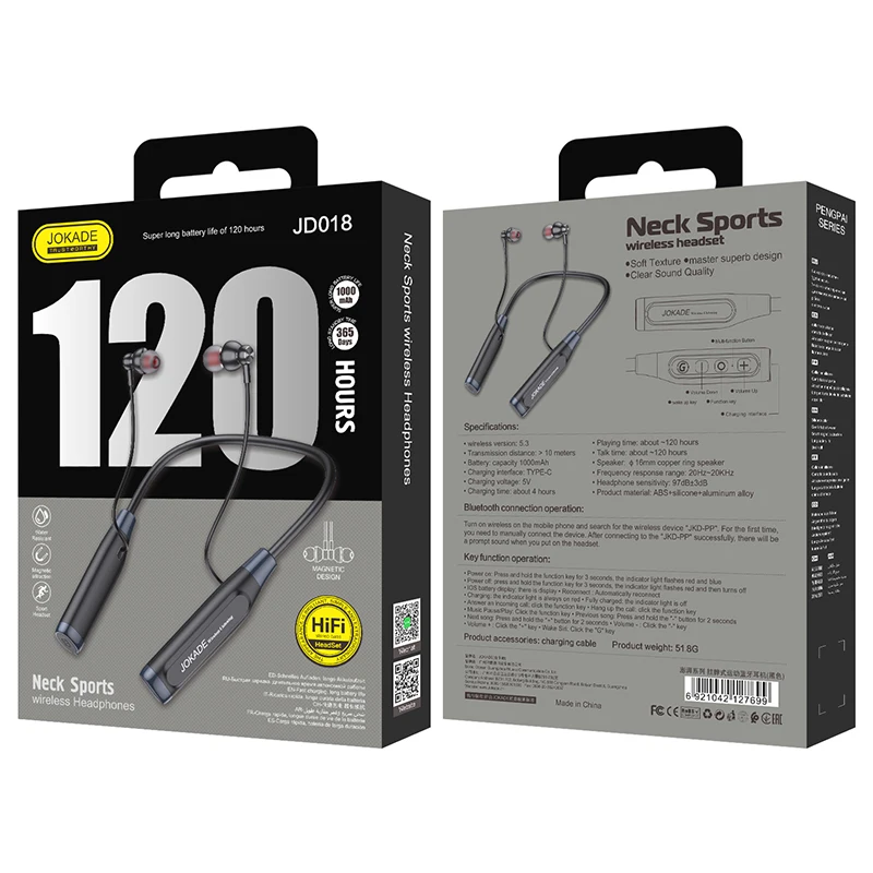 JOKADE 120h Magnetic Neckband Professional Sport Earphones - Main Image