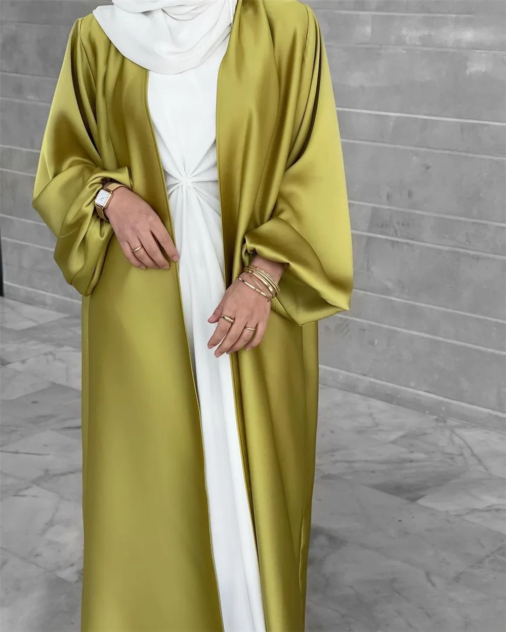 New Fashion Solid Satin Maxi Long Sleeve Muslim Women Clothing Dress ...