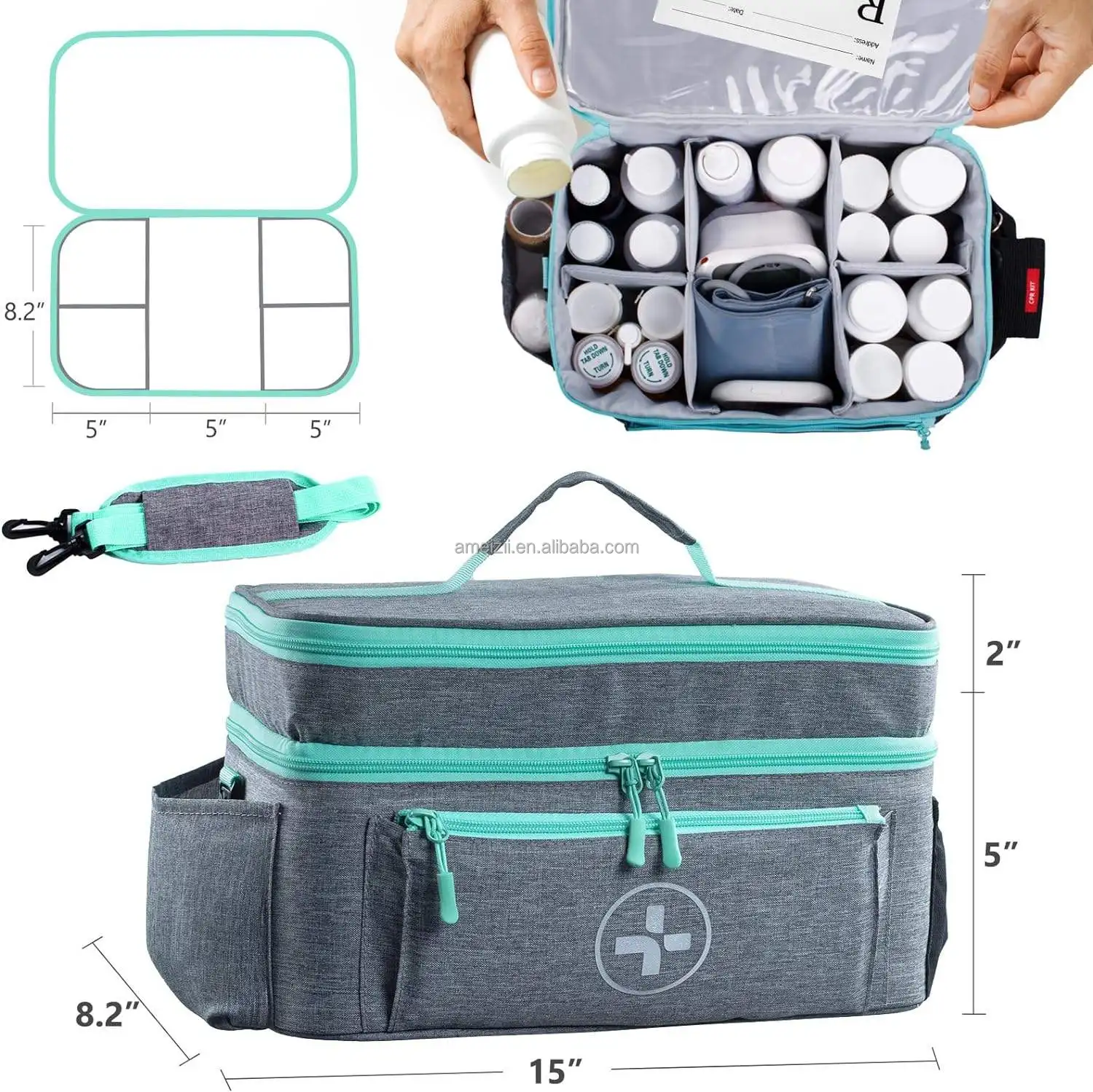 Polyester Medical Bag With Pocket And Medicine Bottle Holder Portable ...