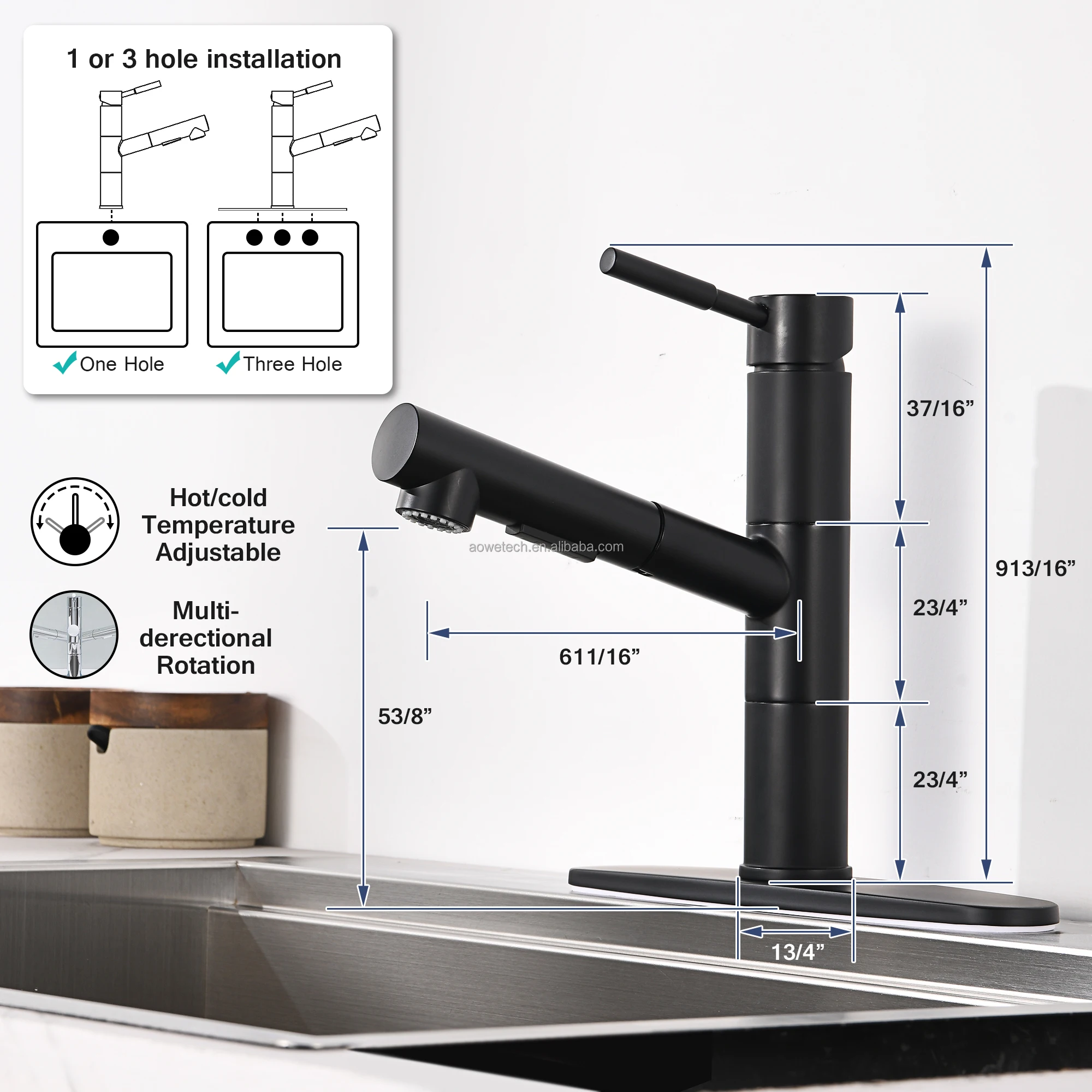 Modern Matte Black Pull Spray Kitchen Faucet Ceramic Valve Core Customizable Material Performance Components OEM Brand Solutions