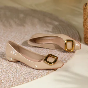 7318-15 Bejani Women's Patent Leather Square Toe Thick Heel Lace-up Outdoor Single Shoes Med Heel Summer