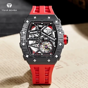 For TSAR BOMBA Men's Automatic Wristwatch Factory Wholesale Water Resistant Analog Dial Rubber Band Tonneau Case Shape Miyota