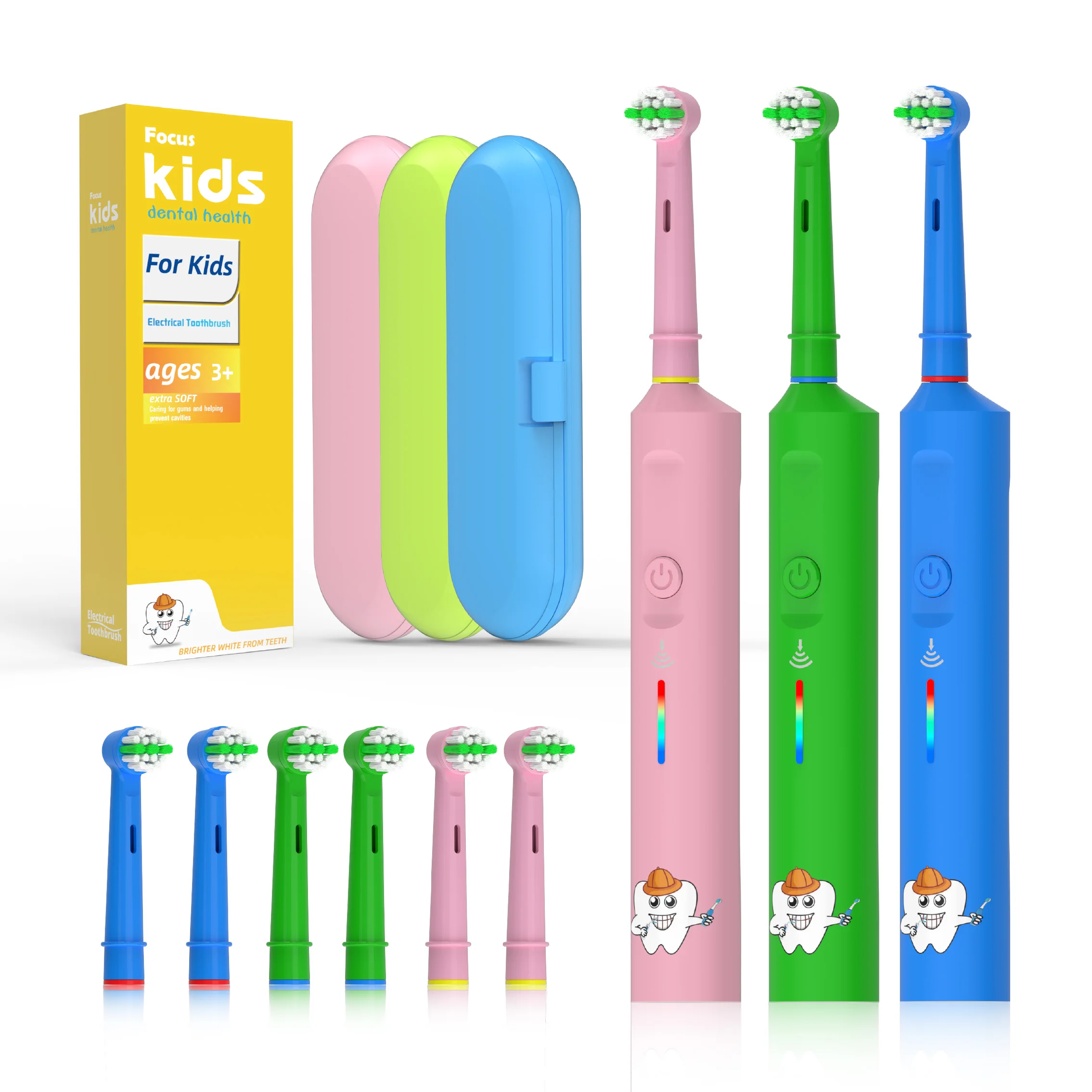 Wholesale OEM&ODM  Waterproof Cute cartoon design rotating kids electric toothbrush 4 toothbrush heads For Oral b