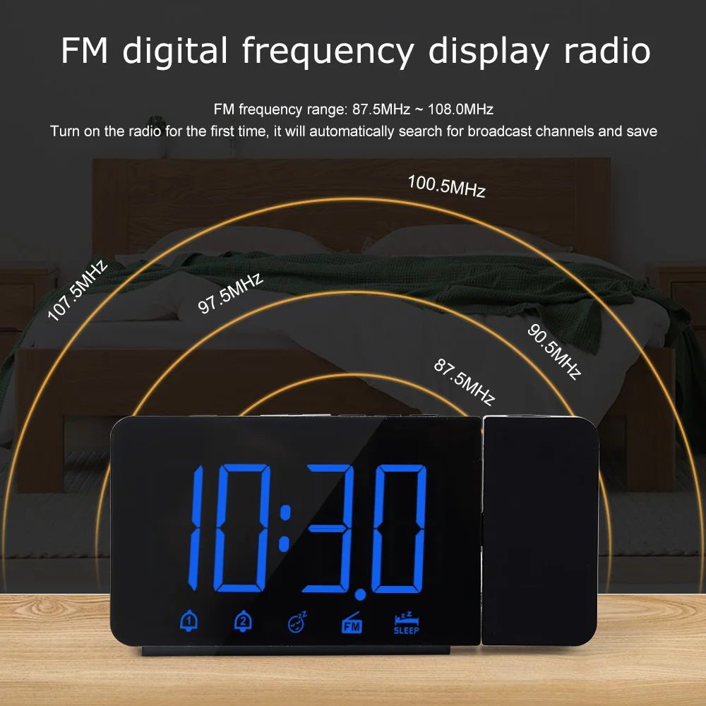 Alarm Clock LED Large Digital Projection Wall Table Snooze FM Radio USB Nightlight Clocks Watch Home Decor Boxing Alarm Cock