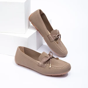 Wholesale Elegant Lady Ballet Flats Casual Women Shoes Anti-slip Round Toe Suede Upper Office Bow Flat Shoes