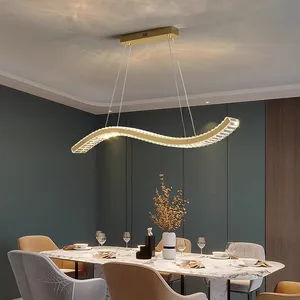 Dining Room Crystal Chandelier Long Straight Line Dining Table bar Table Chandelier Simple Wave Shaped Chandelier