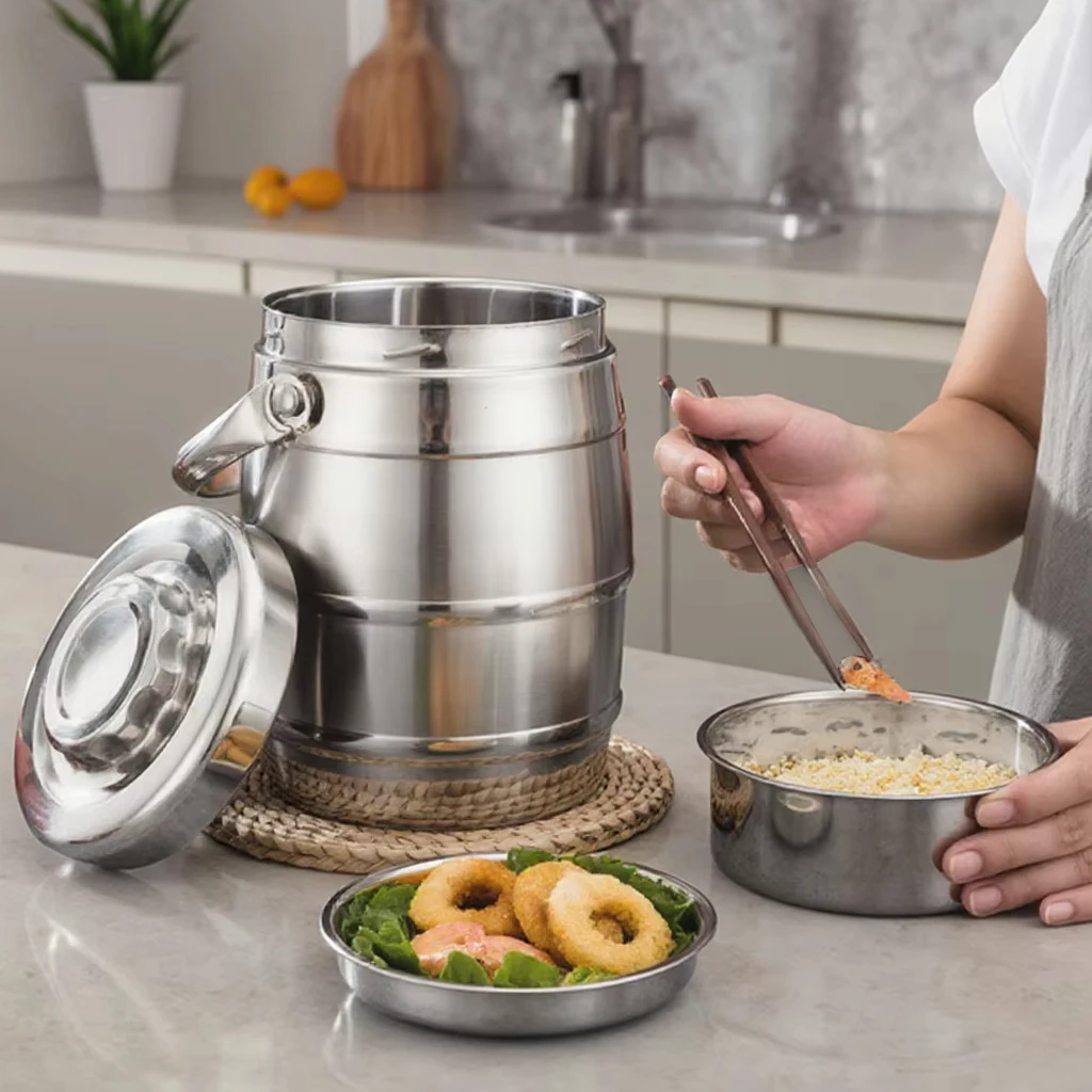 Stainless Steel 8l Triple Tier Leak-proof Tiffin Box Food