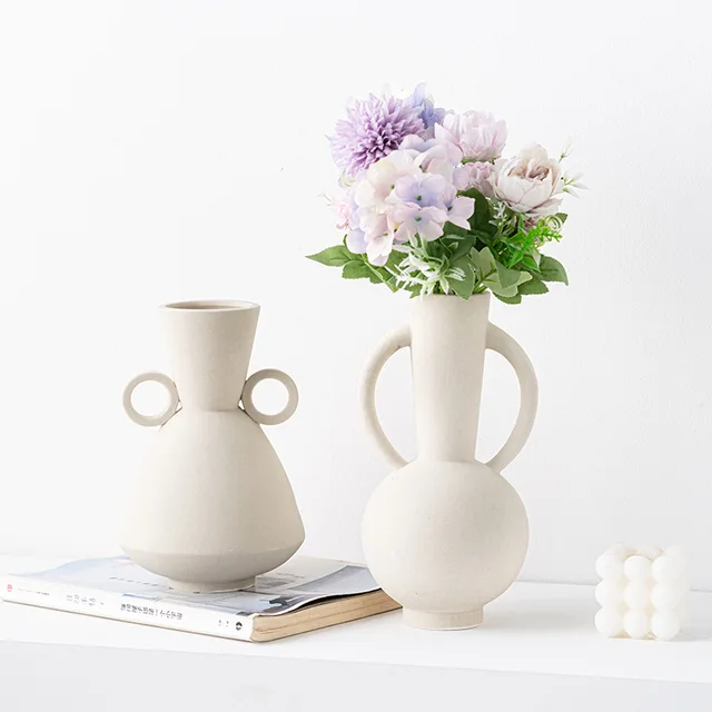 Nordic white decorative pottery ceramic vase flower porcelain ceramic vases home decor With Butterfly handle