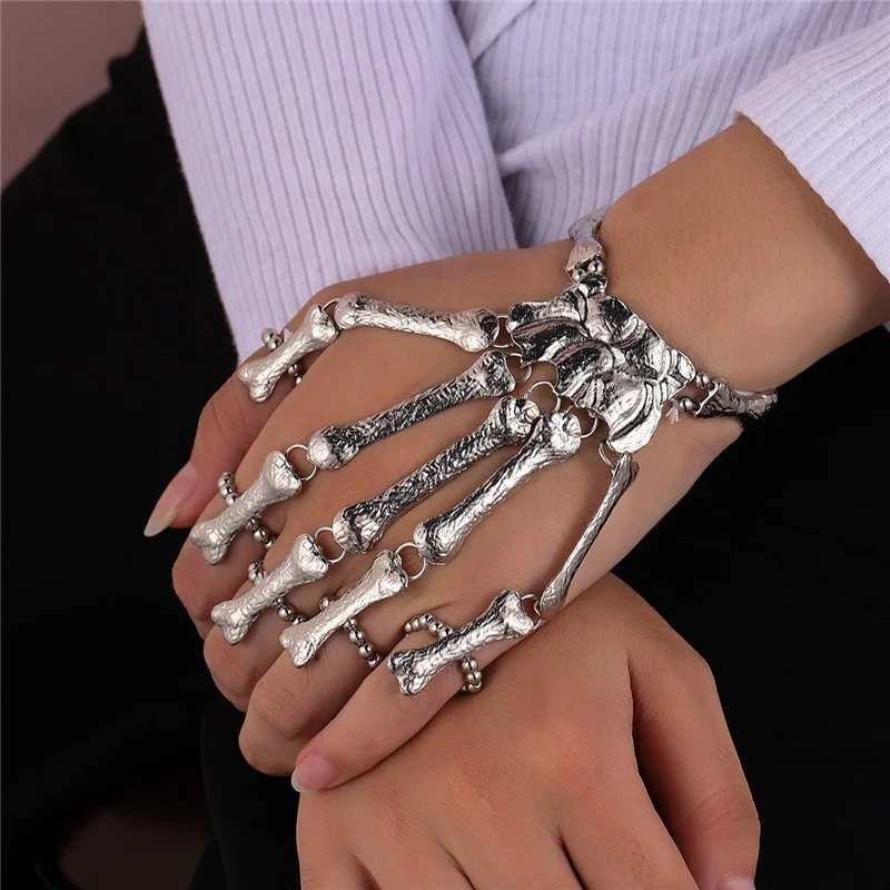 JTLB Squelette Main Halloween Bracelet Punk Rock Gothique Squelette os Main Salon Griffe crâne Bracelet fête Bijoux