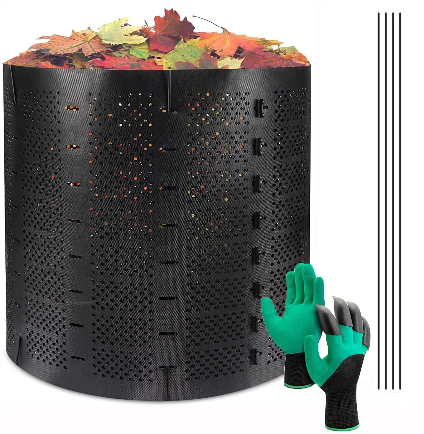 220 Gallon Outdoor Compost Bin, Expandable Composter, Easy to Setup & Large Capacity for Backyard, Lawn (Black with Gloves)