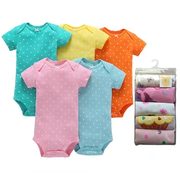 Wholesale Summer Boutique Cotton 5pcs Toddler Boy Girl Short Sleeve Rompers Infant Bodysuit Baby Clothes