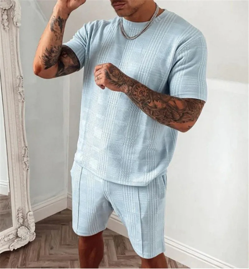 2022 Summer New Tracksuit Men Casual Sports Set Solid Color Short