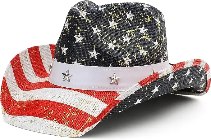 Wholesale Custom Printed Designer Distressed Sombreros Para Hombre Elastic Band Cowboy Straw Hat Travel Casual Cycling Sports