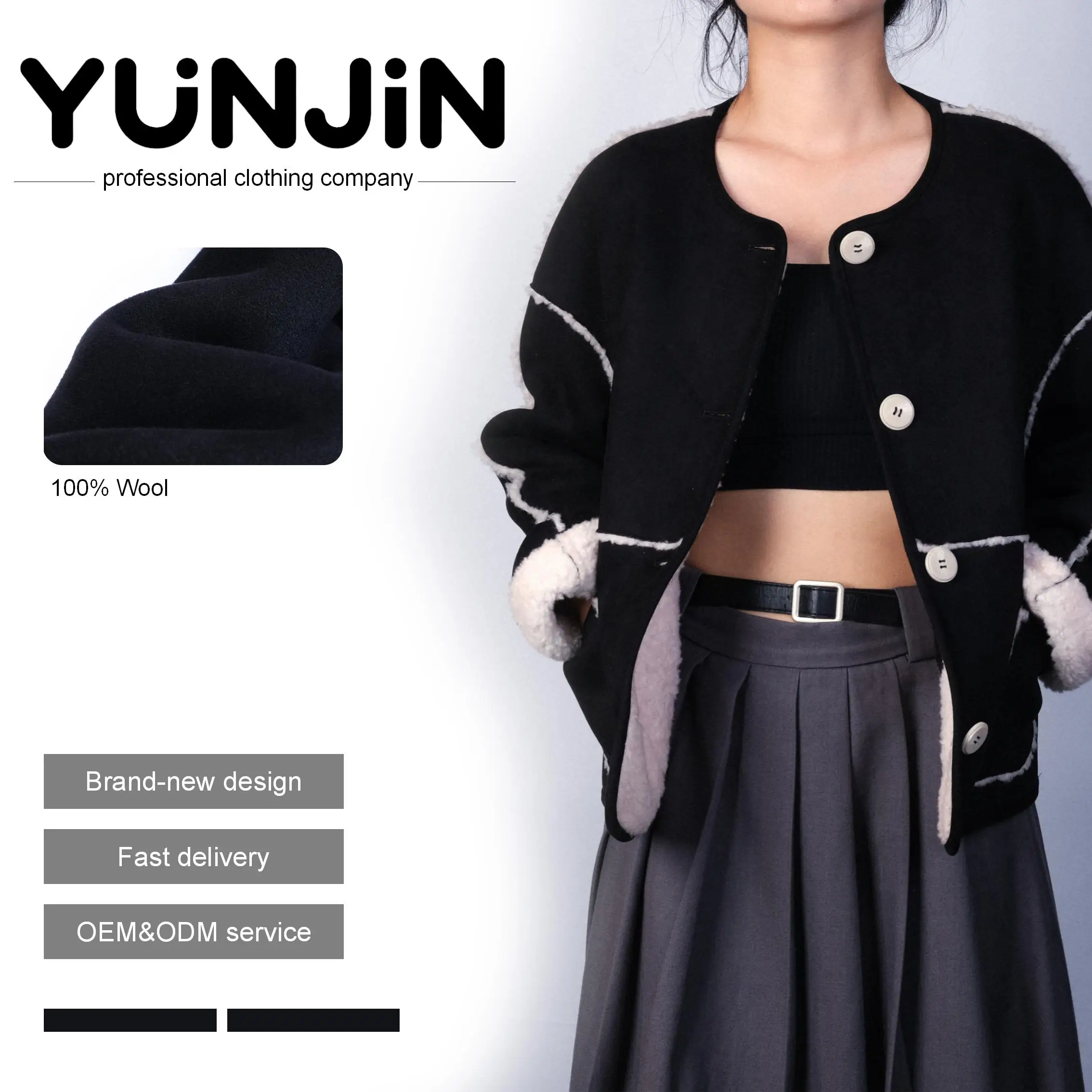 YUNJIN Women's Elegant Winter Woolen Overcoat Single Breasted