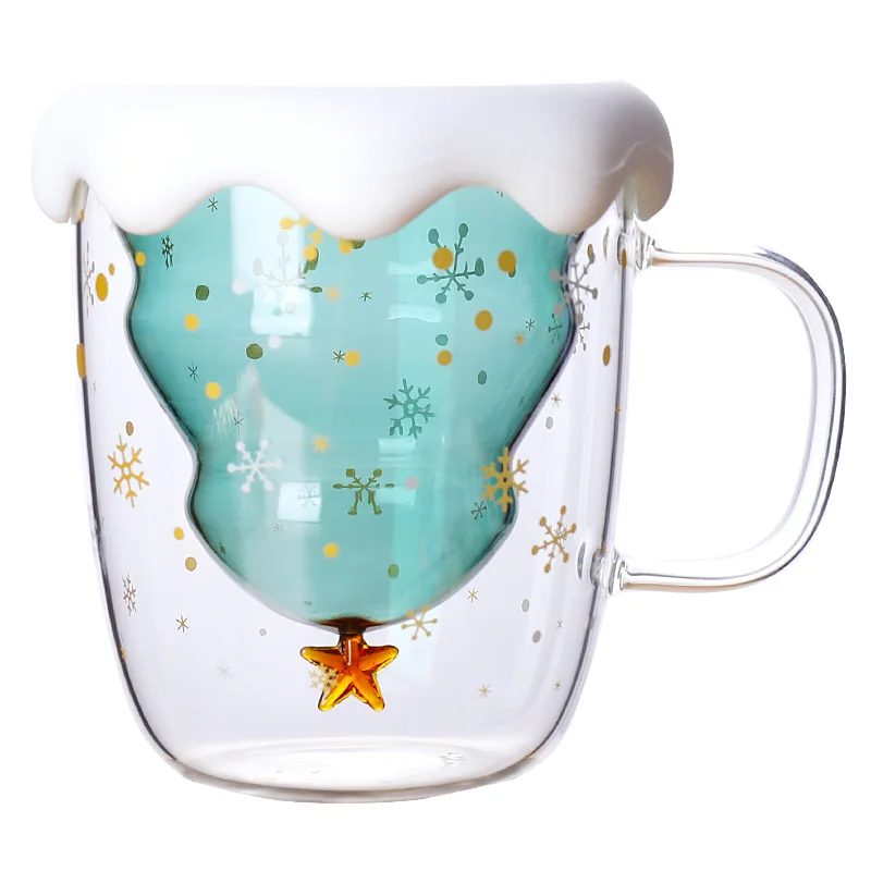 300ml Creative Christmas Tree Glass Mug Double Wall Insulated