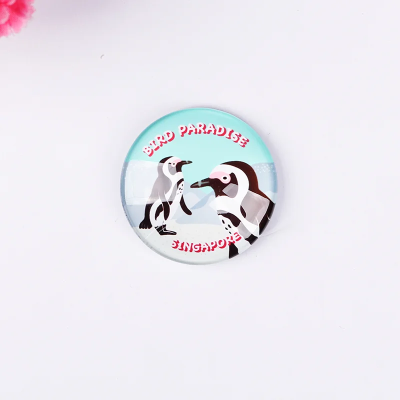 Wholesale Custom Round Shape Creative Animal Painting Magnet Crystal Glass Refrigerator Stickers for Home Decoration