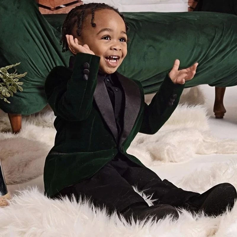 Kids Year Birthday Dress Baby Boys Green Velvet Blazer