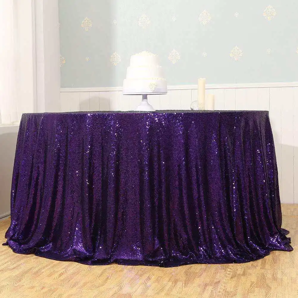 Hot Sale Fancy 50 Inch Round Purple Sequin Table Cloth, image size:1001x1001