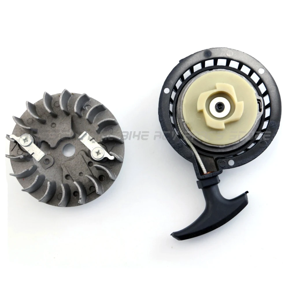 Alloy Pull Start Pull Recoil Starter with Flywheel Core Replacement for 47cc 49cc Pocket Dirt Bike Mini ATV 