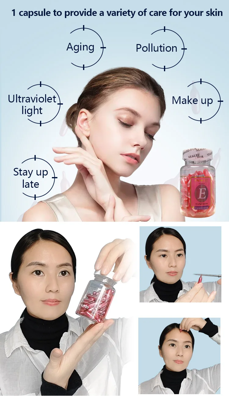 60 Capsules Vitamin E Oil Capsule Collagen Whitening Ve Essence Facial