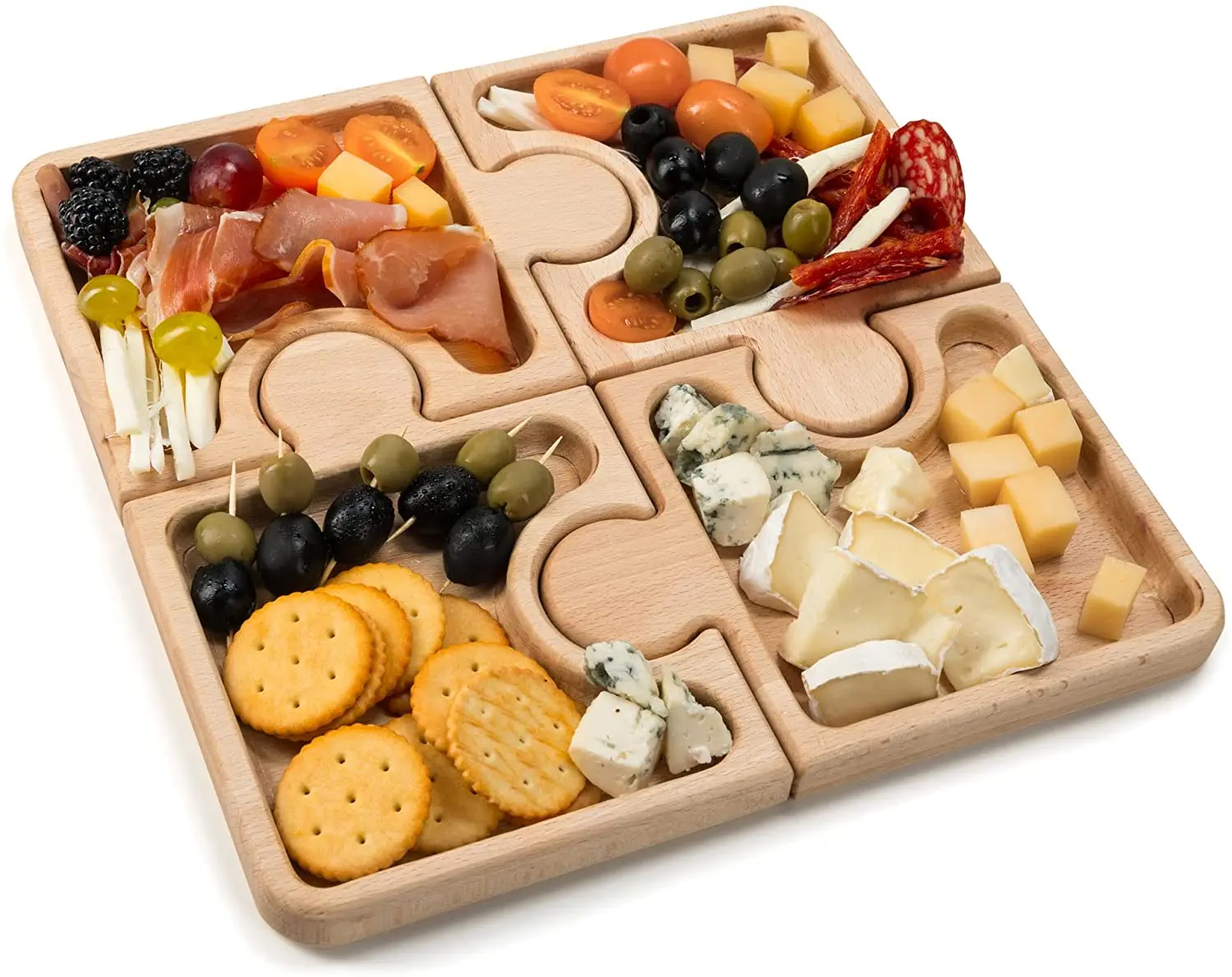 Puzzle Wood Plates Divided Serving Platter Decorative Party Trays Nut