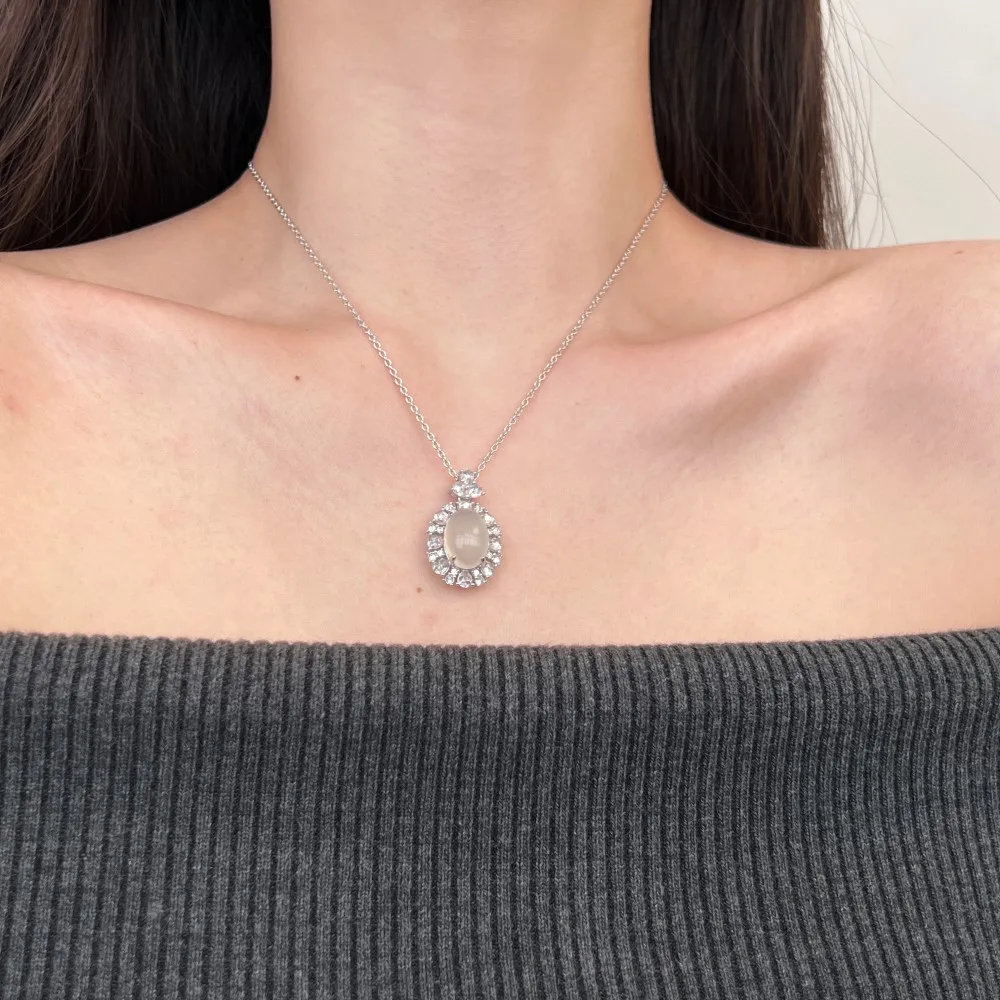 KAKODIY Top Fine Jewelry 925 Sterling Silver 5A Cubic Zirconia White Chalcedony Pendant Necklace for Women Dress Up detail 7