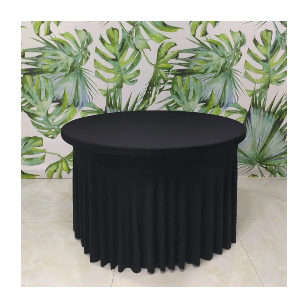 Роскошный простой спандекс стол плиссированный круглый скатерть Юбка для свадьбы со складками
